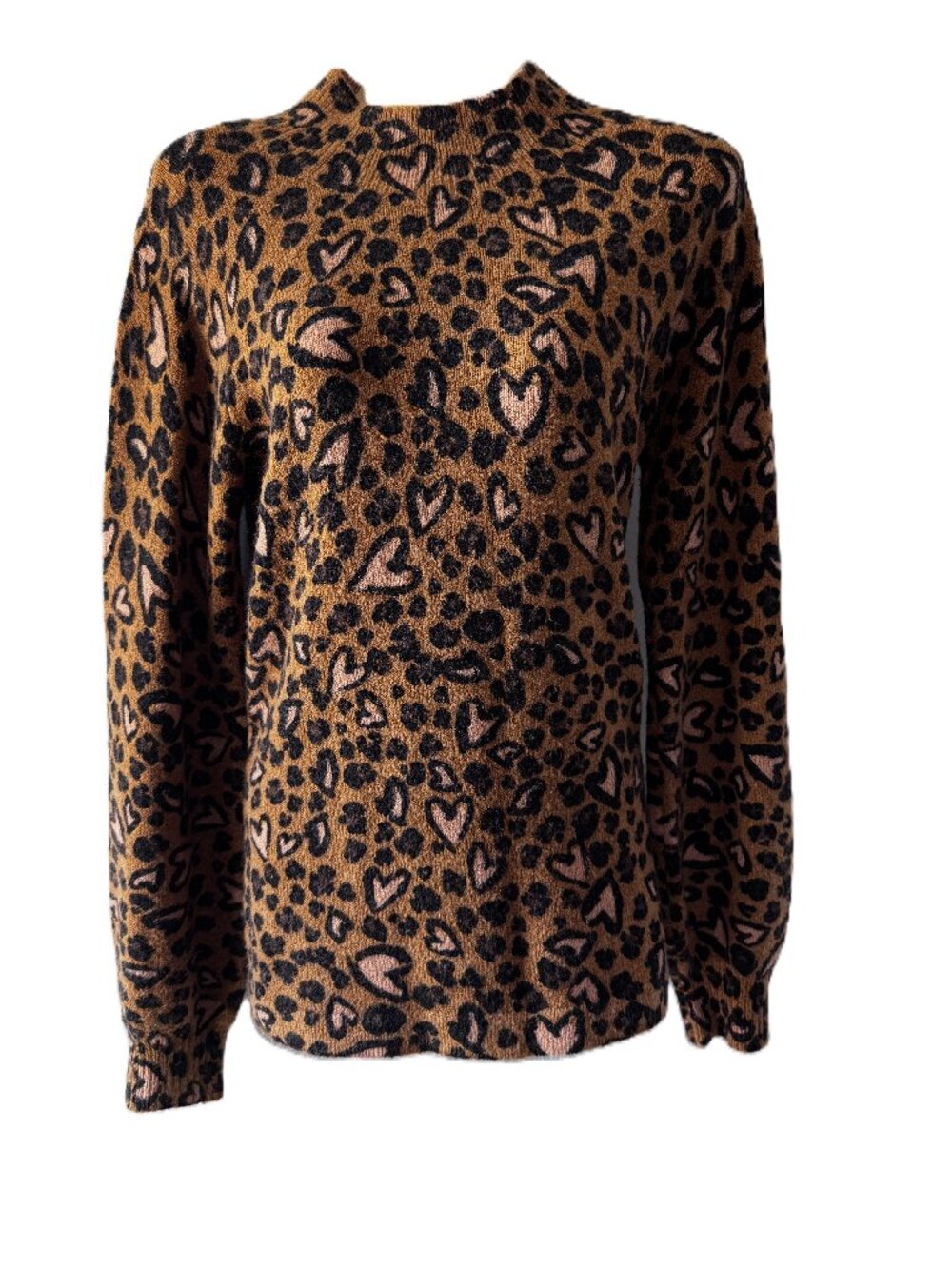 Karl Lagerfeld Paris Leopard Heart Sweater Cheetah Print Pullover Knit Top M
